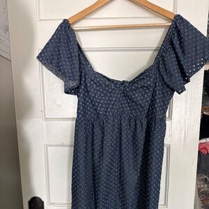 Indigo Jean Dress with Grommet Polka Dot Pattern